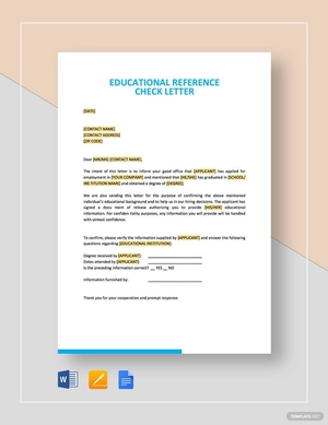 Sample Educational Reference Check Letter