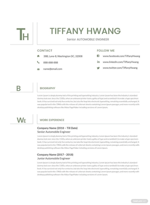 Senior Automobile Engineer Resume