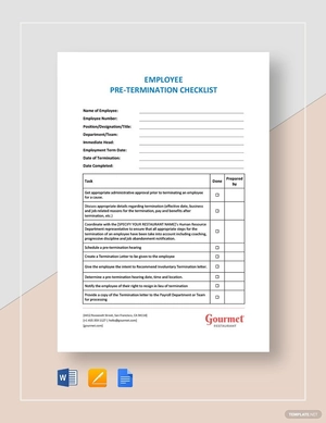 Restaurant Employee Pre-Termination Checklist Template