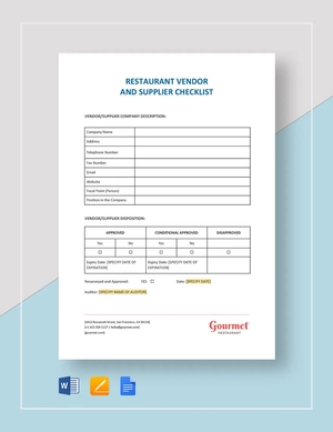 Vendor and Supplier Checklist Template