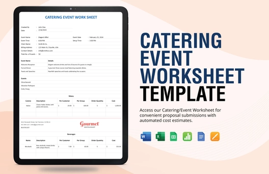 Catering Event Worksheet Template