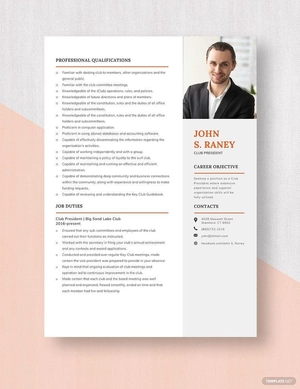 Club President Resume