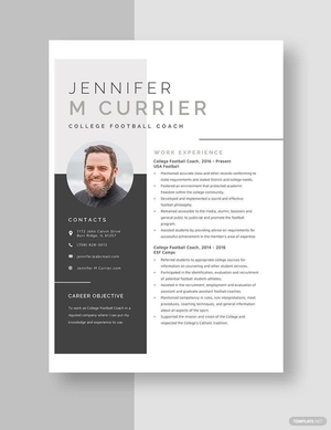 College Football Coach Resume