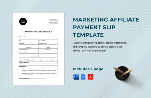 Marketing Affiliate Payment Slip Template