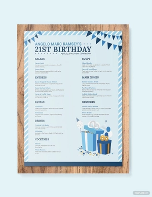 Blue Birthday Menu Template