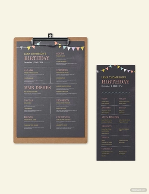 Chalk Board Birthday Menu Template