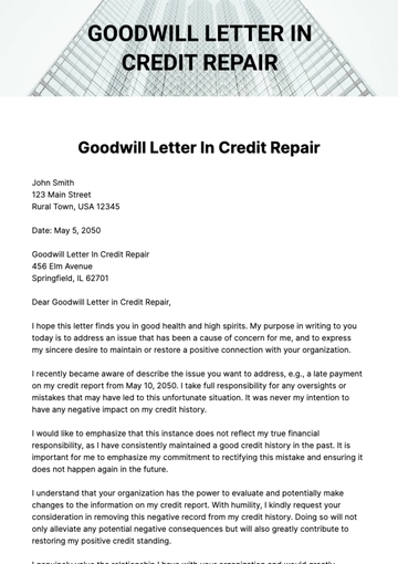 Free Goodwill Letter In Credit Repair Template to Edit Online