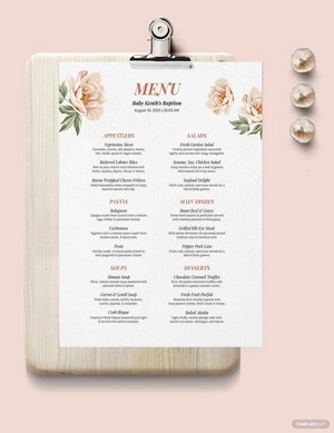 Downloadable Baptism Menu Template