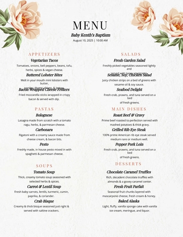 Free Downloadable Baptism Menu Template to Edit Online