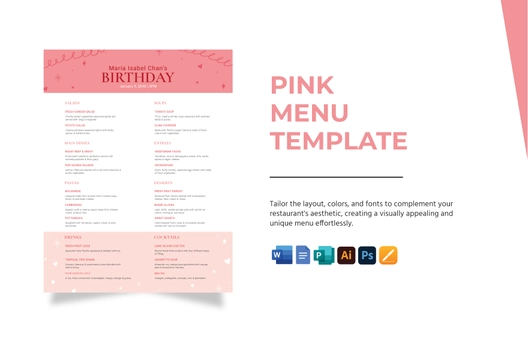Pink Birthday Menu Template