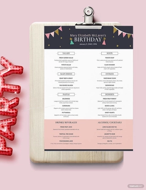 Pretty Birthday Menu Template