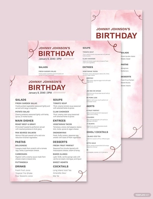 Water Color Birthday Menu Template