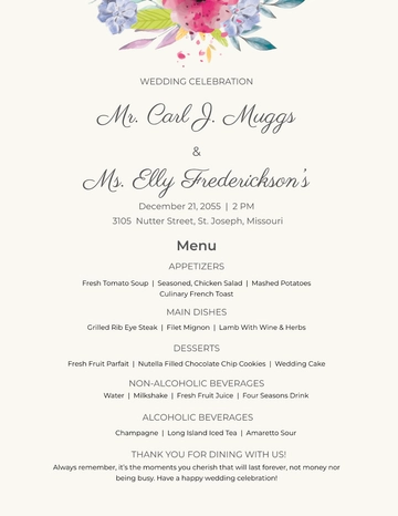 Free Wedding Flyer Menu template to Edit Online