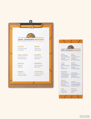Basketball Birthday Menu Template