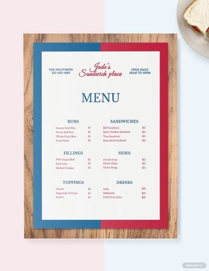 French Sandwich Sub Menu Template
