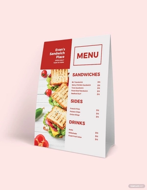 Sandwich- Sub Table Tent Menu Template