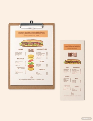 Submarine Sandwich- Sub Menu Template