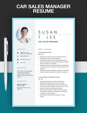 Car Sales Manager Resume