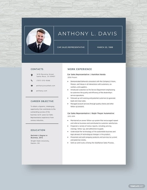 Car Sales Representative Resume