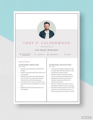 Car Wash Manager Resume