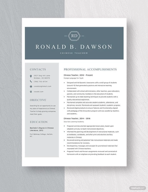 Chinese Teacher Resume