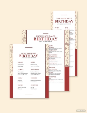 Fancy Birthday Menu Template