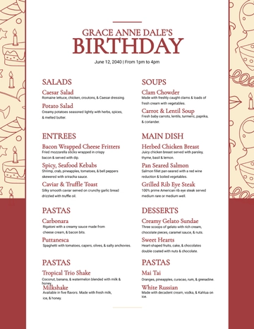 Free Fancy Birthday Menu Template to Edit Online