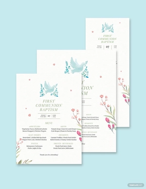 First Communion Baptism Menu Template