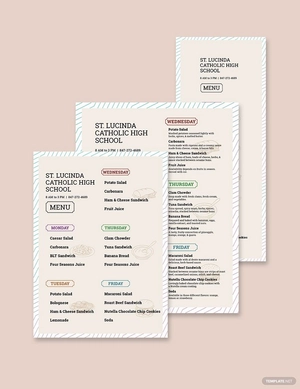High School Menu Template