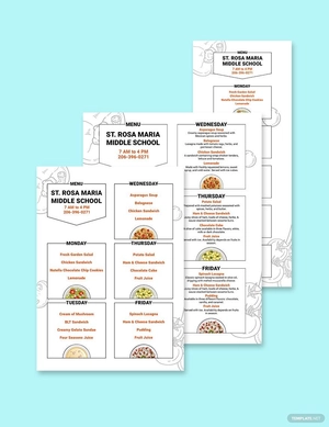 Middle School Menu Template