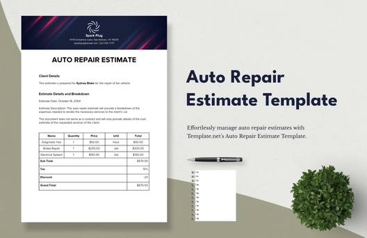 Auto Repair Estimate Template