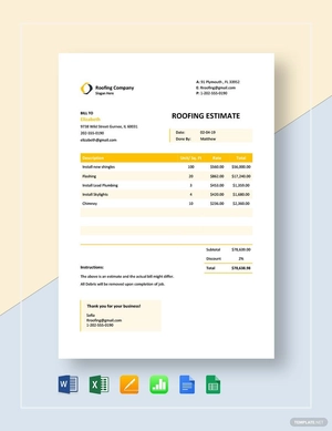Sample Roofing Estimate Template