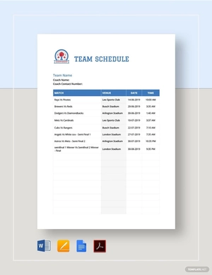 Team Schedule Template Team Schedule Template
