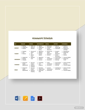 Homework Schedule Template