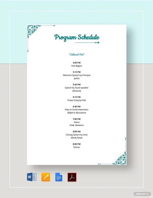 Program Schedule Template Program Schedule Template