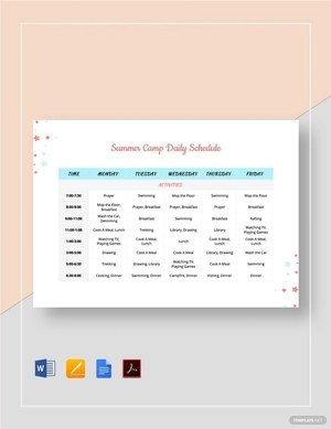 Summer Camp Daily Schedule Template