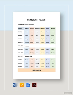 Weekly School Schedule Template