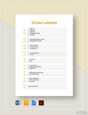 24 Hour Schedule Template