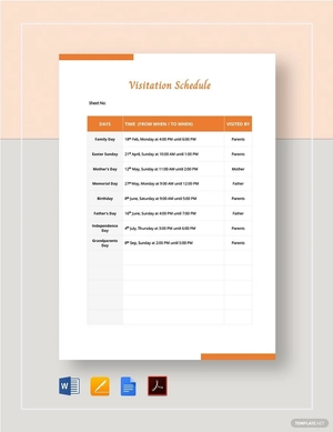 Sample Visitation Schedule Template