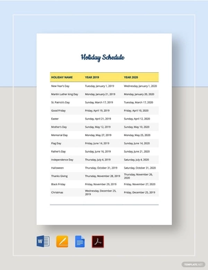 Company Holiday Schedule Template
