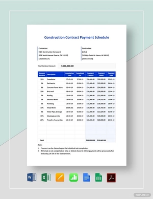Construction Contract Payment Schedule Template