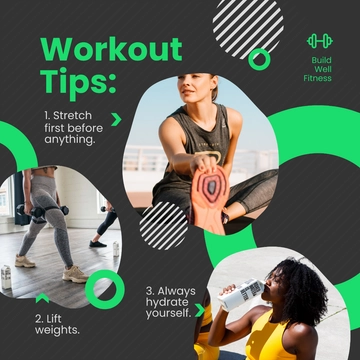 Free Workout Tips Post, Instagram, Facebook Template to Edit Online