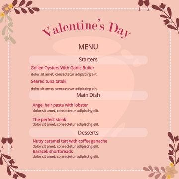 Free Valentines Day Menu Vector Template to Edit Online