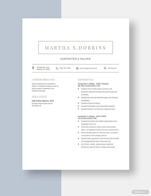 Carpenter's Helper Resume
