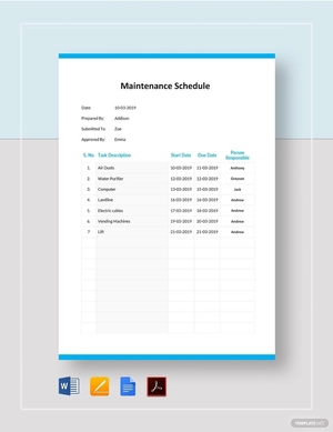Simple Maintenance Schedule Template