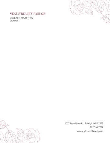 Free Sample Beauty Parlor Letterhead Template to Edit Online