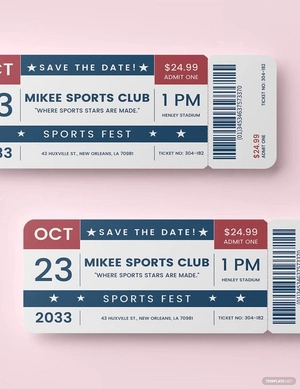 Sports Ticket Save The Date Template