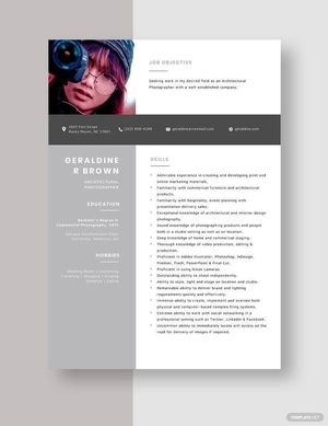 Architectural Photographer Resume