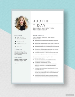 Clinical Laboratory Technologist Resume