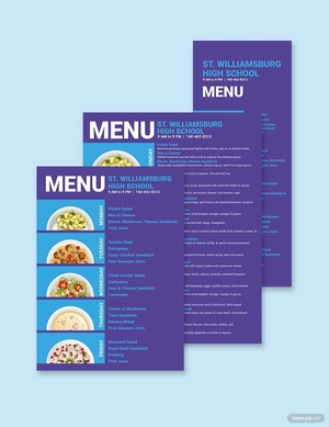 5 day School Menu Template